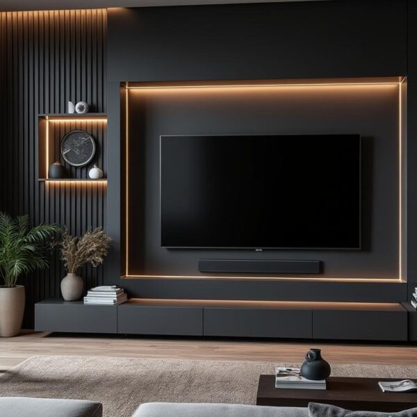 Idées créatives pour un mur TV avec palette noire qui attirera tous les regards