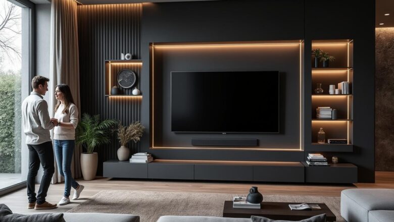 Idées créatives pour un mur TV avec palette noire qui attirera tous les regards
