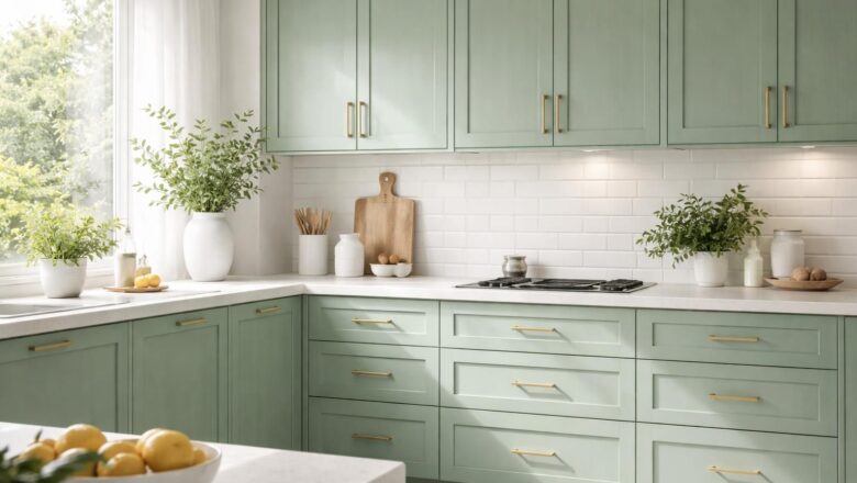 Peinture meuble vert céladon : la teinte douce pour une cuisine rafraîchissante