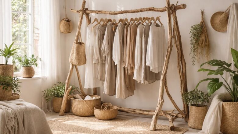 Portant à vêtements en bois flotté : fabriquez un dressing naturel et bohème