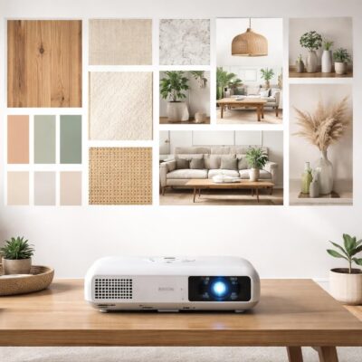 Vidéoprojecteur Epson : projeter un moodboard déco au mur, taille réelle