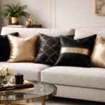 Coussins noir et doré : la touche glamour pour réveiller un canapé sobre