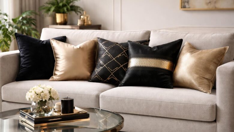 Coussins noir et doré : la touche glamour pour réveiller un canapé sobre
