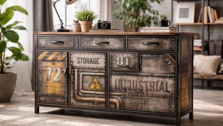 Stickers style industriel pour meuble : transformez votre buffet en meuble d’usine