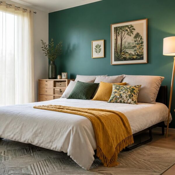 Révéler le potentiel d&rsquo;une chambre d&rsquo;amis avec clic-clac grâce à la couleur